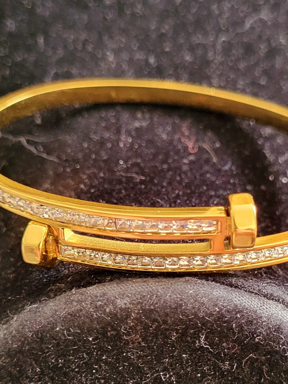 2 Gold-Tone Crystal Bangle Bracelet -  Stainless Steel 2.5" Closed